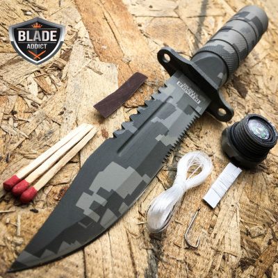8.5'' Military Camo Tactical Fishing Hunting Knife Survival Kit Blade w/ Sheath